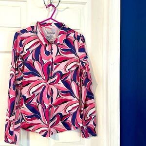 San Soleil Floral Print Long Sleeve Polyester & Spandex Athletic Golf Top Size S